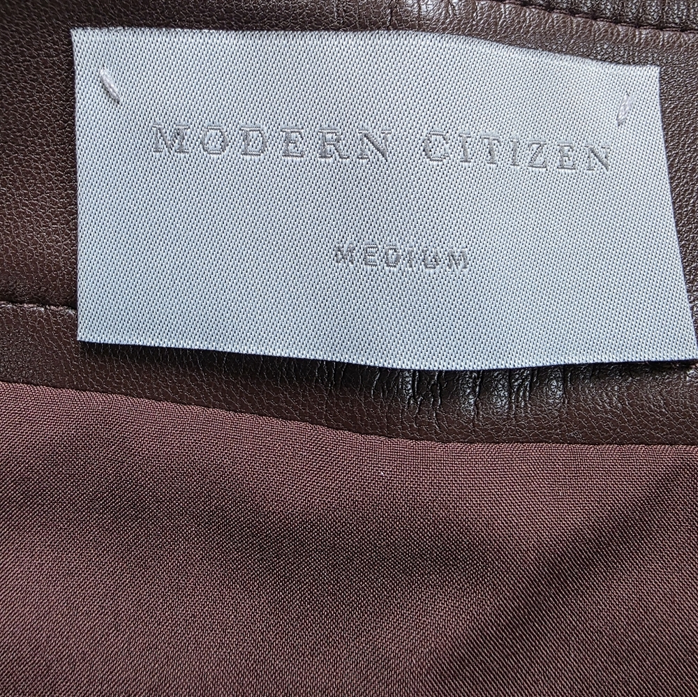 Modern Citizen Faux Leather Faux Wrap Mini Skirt Brown Size M - Picture 4 of 5